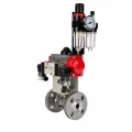 Кран шаровой DN.ru BV3131P(3pc)-FP-F-ISO-H Ду15 Ру40 полнопроходной, фланцевый, корпус - нержавеющая сталь 304, PTFE, с пневмоприводом PA-SA-052, пневмораспределителем 4M320-10 AC220V и БПВ AFC2000