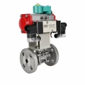 Кран шаровой DN.ru BV3131P(3pc)-FP-F-ISO-H Ду15 Ру40 полнопроходной, фланцевый, корпус - нержавеющая сталь 304, PTFE, с пневмоприводом PA-SA-052, пневмораспределителем 4M320-10 AC220V и магнитным переключателем ALS200D