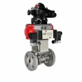 Кран шаровой DN.ru BV3131P(3pc)-FP-F-ISO-H Ду15 Ру40 полнопроходной, фланцевый, корпус - нержавеющая сталь 304, PTFE, с пневмоприводом PA-SA-052, пневмораспределителем 4M320-08 AC220V и БКВ APL-210N