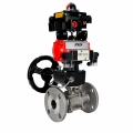 Кран шаровой DN.ru BV3131P(3pc)-FP-F-ISO-H Ду25 Ру40 полнопроходной, фланцевый, корпус - нержавеющая сталь 304, PTFE, с пневмоприводом PA-DA-052, пневмораспределителем 4M320-08 AC220V, БКВ APL-410N EX и ручным дублером MON1-250-T26-ISO