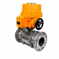 Кран шаровой DN.ru BV3131P(3pc)-FP-F-ISO-H Ду100 Ру16 полнопроходной трехсоставной, фланцевый, нержавеющая сталь 304, уплотнение - PTFE,  22х22, F10, WDVF, с электроприводом четвертьоборотным DN.ru взрывозащищенным QT-EX-020EM-O2-220VAC-У1
