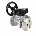 Кран шаровой DN.ru BV3232P(2pc)-FP-3WL-F-ISO-H Ду20 Ру16 HYMT, трехходовой L-тип, полнопроходной, фланцевый, корпус - нержавеющая сталь SS316, с редуктором HAM RQN1-180Z-T40