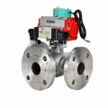 Кран шаровой DN.ru BV3232P(2pc)-FP-3WL-F-ISO-H Ду20 Ру16 HYMT трехходовой L-тип, полнопроходной, фланцевый, корпус - нержавеющая сталь AISI316, с пневмоприводом PA-DA-052, пневмораспределителем 4M320-10 AC220V и магнитным переключателем ALS200D