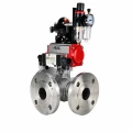 Кран шаровой DN.ru BV3232P(2pc)-FP-3WL-F-ISO-H Ду20 Ру16 HYMT трехходовой L-тип, полнопроходной, фланцевый, корпус - нержавеющая сталь AISI316, с пневмоприводом PA-SA-065, пневмораспределителем 4M320-10 AC220V, БКВ APL-210N и БПВ AFC2000