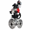 Кран шаровой DN.ru BV3232P(2pc)-FP-3WL-F-ISO-H Ду20 Ру16 HYMT трехходовой L-тип, полнопроходной, фланцевый, корпус - нерж.сталь AISI316, с пн.приводом PA-DA-052, пн.распредел 4M320-10 AC220V, руч.дублером MON1-250-T26-ISO, БКВ APL-210N и БПВ AFC2000