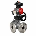 Кран шаровой DN.ru BV3232P(2pc)-FP-3WL-F-ISO-H Ду20 Ру16 HYMT трехходовой L-тип, полнопроходной, фланцевый, корпус - нерж.сталь AISI316, с пневмоприводом PA-DA-052, пн.распределителем 4M320-08 AC220V, ручным дублером MON1-250-T26-ISO и БКВ APL-210N