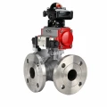 Кран шаровой DN.ru BV3232P(2pc)-FP-3WL-F-ISO-H Ду20 Ру16 HYMT трехходовой L-тип, полнопроходной, фланцевый, корпус - нержавеющая сталь AISI316, с пневмоприводом PA-DA-052, пневмораспределителем 4M320-08 AC220V и БКВ APL-210N