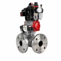 Кран шаровой DN.ru BV3232P(2pc)-FP-3WL-F-ISO-H Ду20 Ру16 HYMT трехходовой L-тип, полнопроходной, фланцевый, корпус - нержавеющая сталь AISI316, с пневмоприводом PA-DA-052, пневмораспределителем 4M320-10 AC220V, БКВ APL-410N EX и БПВ AFC2000