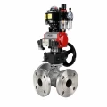 Кран шаровой DN.ru BV3232P(2pc)-FP-3WL-F-ISO-H Ду20 Ру16 HYMT трехходовой L-тип, полнопроходной, фланцевый, корпус - нерж.сталь AISI316, пн.привод PA-DA-052, пн.распредел 4M320-10 AC220V, руч.дублер MON1-250-T26-ISO, БКВ APL-510N EX и БПВ AFC2000