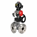 Кран шаровой DN.ru BV3232P(2pc)-FP-3WL-F-ISO-H Ду20 Ру16 HYMT трехходовой L-тип, полнопроходной, фланцевый, корпус - нерж.сталь AISI316, с пн.приводом PA-DA-052, пн.распределителем 4M320-08 AC220V, ручным дублером MON1-250-T26-ISO и БКВ APL-510N EX