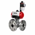 Кран шаровой DN.ru BV3232P(2pc)-FP-3WL-F-ISO-H Ду20 Ру16 HYMT, трехходовой L-тип, полнопроходной, фланцевый, корпус - нержавеющая сталь SS316, с пневмоприводом PA-SA-065, пневмораспределителем 4M310-08 AC220V и БПВ AFC2000
