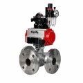 Кран шаровой DN.ru BV3232P(2pc)-FP-3WL-F-ISO-H Ду20 Ру16 HYMT, трехходовой L-тип, полнопроходной, фланцевый, корпус - нержавеющая сталь SS316, с пневмоприводом PA-SA-065, пневмораспределителем 4M310-08 24В NAMUR, БКВ APL-210N и БПВ AFC2000