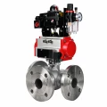 Кран шаровой DN.ru BV3232P(2pc)-FP-3WL-F-ISO-H Ду20 Ру16 HYMT, трехходовой L-тип, полнопроходной, фланцевый, корпус - нержавеющая сталь SS316, с пневмоприводом PA-SA-065, пневмораспределителем 4M310-08 24В NAMUR, БКВ APL-410N EX и БПВ AFC2000
