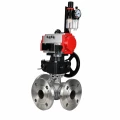 Кран шаровой DN.ru BV3232P(2pc)-FP-3WL-F-ISO-H Ду20 Ру16 HYMT, трехходовой L-тип, полнопроходной, фланцевый, корпус - нержав.сталь SS316, с пневмоприводом PA-DA-052, пневмораспределителем 4M310-08 AC220V, ручным дублером MON1-250-T26-ISO и БПВ AFC2000