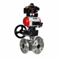 Кран шаровой DN.ru BV3232P(2pc)-FP-3WL-F-ISO-H Ду20 Ру16 HYMT, трехходовой L-тип, полнопроходной, фланцевый, корпус - нержав.сталь SS316, с пневмоприводом PA-DA-052, пн.распределителем 4M310-08 24В NAMUR, ручным дублером MON1-250-T26-ISO и БКВ APL-410N EX