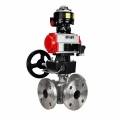 Кран шаровой DN.ru BV3232P(2pc)-FP-3WL-F-ISO-H Ду20 Ру16 HYMT, трехходовой L-тип, полнопроходной, фланцевый, корпус - нержав.сталь SS316, с пневмоприводом PA-DA-052, пн.распределителем 4M310-08 24В NAMUR, ручным дублером MON1-250-T26-ISO и БКВ APL-510N EX