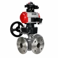 Кран шаровой DN.ru BV3232P(2pc)-FP-3WL-F-ISO-H Ду20 Ру16 HYMT, трехходовой L-тип, полнопроходной, фланцевый, корпус - нержав.сталь SS316, с пневмоприводом PA-DA-052, пневмораспределителем 4M310-08 24В NAMUR, ручным дублером MON1-250-T26-ISO и БКВ APL-210N