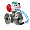 Кран шаровой DN.ru BV3232P(2pc)-FP-3WL-F-ISO-H Ду20 Ру16 HYMT, трехходовой L-тип, полнопроходной, фланцевый, корпус - нержавеющая сталь SS316, с пневмоприводом PA-SA-065, пневмораспределителем 4V320-08 AC220V и магнитным переключателем ALS200D