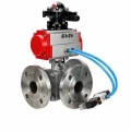 Кран шаровой DN.ru BV3232P(2pc)-FP-3WL-F-ISO-H Ду20 Ру16 HYMT, трехходовой L-тип, полнопроходной, фланцевый, корпус - нержавеющая сталь SS316, с пневмоприводом PA-DA-052, пневмораспределителем 4V320-08 AC220V и БКВ APL-210N