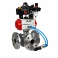 Кран шаровой DN.ru BV3232P(2pc)-FP-3WL-F-ISO-H Ду20 Ру16 HYMT, трехходовой L-тип, полнопроходной, фланцевый, корпус - нержавеющая сталь SS316, с пневмоприводом PA-DA-052, пневмораспределителем 4V320-10 AC220V, БКВ APL-410N EX и БПВ AFC2000