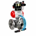 Кран шаровой DN.ru BV3232P(2pc)-FP-3WL-F-ISO-H Ду20 Ру16 HYMT, трехходовой L-тип, полнопроходной, фланцевый, корпус - нержавеющая сталь SS316, с пневмоприводом PA-DA-052, пневмораспределителем 4V320-10 AC220V, БКВ APL-510N EX и БПВ AFC2000