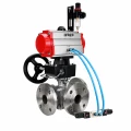 Кран шаровой DN.ru BV3232P(2pc)-FP-3WL-F-ISO-H Ду20 Ру16 HYMT, трехходовой L-тип, полнопроходной, фланцевый, корпус - нержав.сталь SS316, с пневмоприводом PA-DA-052, пневмораспределителем 4V320-08 AC220V, ручным дублером MON1-250-T26-ISO и БПВ AFC2000