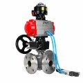 Кран шаровой DN.ru BV3232P(2pc)-FP-3WL-F-ISO-H Ду20 Ру16 HYMT, трехходовой L-тип, полнопроходной, фланцевый, нержав.сталь SS316, с пневмоприводом PA-DA-052, пневмораспределителем 4V320-08 AC220V, ручным дублером MON1-250-T26-ISO и БКВ APL-510N EX