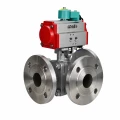 Кран шаровой DN.ru BV3232P(2pc)-FP-3WL-F-ISO-H Ду20 Ру16 HYMT, трехходовой L-тип, полнопроходной, фланцевый, корпус - нержавеющая сталь SS316, с пневмоприводом PA-DA-052 и магнитным переключателем ALS200D