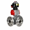 Кран шаровой DN.ru BV3232P(2pc)-FP-3WL-F-ISO-H Ду20 Ру16 HYMT, трехходовой L-тип, полнопроходной, фланцевый, корпус - нержавеющая сталь SS316, с пневмоприводом PA-SA-065 и БКВ APL-510N EX