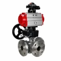Кран шаровой DN.ru BV3232P(2pc)-FP-3WL-F-ISO-H Ду20 Ру16 HYMT, трехходовой L-тип, полнопроходной, фланцевый, корпус - нержавеющая сталь SS316, с пневмоприводом PA-DA-052, ручным дублером MON1-250-T26-ISO и БКВ APL-210N