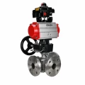 Кран шаровой DN.ru BV3232P(2pc)-FP-3WL-F-ISO-H Ду20 Ру16 HYMT, трехходовой L-тип, полнопроходной, фланцевый, корпус - нержавеющая сталь SS316, с пневмоприводом PA-DA-052, ручным дублером MON1-250-T26-ISO и БКВ APL-410N EX