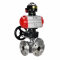 Кран шаровой DN.ru BV3232P(2pc)-FP-3WL-F-ISO-H Ду20 Ру16 HYMT, трехходовой L-тип, полнопроходной, фланцевый, корпус - нержавеющая сталь SS316, с пневмоприводом PA-DA-052, ручным дублером MON1-250-T26-ISO и БКВ APL-510N EX