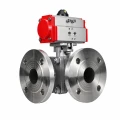Кран шаровой DN.ru BV3232P(2pc)-FP-3WL-F-ISO-H Ду50 Ру16 HYMT, трехходовой L-тип, полнопроходной, фланцевый, корпус - нержавеющая сталь SS316, с пневмоприводом PA-DA-065 двойного действия