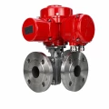 Кран шаровой DN.ru BV3232P(2pc)-FP-3WL-F-ISO-H Ду80 Ру16 HYMT, трехходовой L-тип, полнопроходной, фланцевый, корпус - нержавеющая сталь SS316, с электроприводом QT-EX-010M-O2-380VAC-У1 с моментной муфтой и штурвалом