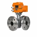 Кран шаровой DN.ru BV3232P(2pc)-FP-3WL-F-ISO-H Ду20 Ру16 HYMT, трехходовой L-тип, полнопроходной, фланцевый, корпус - нержавеющая сталь SS316, с электроприводом QT-N-005EM-O1-380VAC-У1 HARK