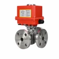 Кран шаровой DN.ru BV3232P(2pc)-FP-3WL-F-ISO-H Ду20 Ру16 HYMT, трехходовой L-тип, полнопроходной, фланцевый, корпус - нержавеющая сталь SS316, с электроприводом QT-N-003EM-O1-220VAC-У1 MINI