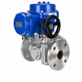 Кран шаровой DN.ru BV3232P(2pc)-FP-3WL-F-ISO-H Ду80 Ру16 HYMT, трехходовой L-тип, полнопроходной, фланцевый, корпус - нержавеющая сталь SS316, с электроприводом QT-N-010M-O2-380VAC-У1 с моментной муфтой и штурвалом