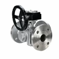 Кран шаровой DN.ru BV3232P(2pc)-FP-3WL-F-ISO-H Ду20 Ру16 HYMT, трехходовой L-тип, полнопроходной, фланцевый, корпус - нержавеющая сталь SS316, с редуктором RDN RQN2-150Z-T24