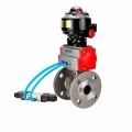 Кран шаровой DN.ru BV3232P(2pc)-FP-F-ISO-H Ду200 Ру16 фланцевый, полнопроходной, двухсоставной, корпус - нержавеющая сталь SS316, уплотнение - PTFE, с пн.приводом DN.ru PA-DA-160 пн.распределителем 4V320-08 AC220V БКВ APL-510N-EX