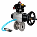Кран шаровой DN.ru BV3232P(2pc)-FP-F-ISO-H WDVF Ду100 Ру16 полнопроходной, фланцевый, корпус - нержавеющая сталь 316, уплотнение - PTFE, с пневмоприводом PA-DA-105-1, пневмораспределителем 4V320-08 AC220V и БКВ APL-410N EX