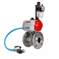 Кран шаровой DN.ru BV3232P(2pc)-FP-F-ISO-H WDVF Ду80 Ру16 полнопроходной, фланцевый, корпус - нержавеющая сталь 316, уплотнение - PTFE, с пневмоприводом PA-SA-140, пневмораспределителем 4V320-08 AC220V и БПВ AFC2000