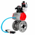 Кран шаровой DN.ru BV3232P(2pc)-FP-F-ISO-H WDVF Ду50 Ру40 полнопроходной, фланцевый, корпус - нержавеющая сталь 316, уплотнение - PTFE, с пневмоприводом PA-DA-083, пневмораспределителем 4V320-10 AC220V, БКВ APL-210N и БПВ AFC2000