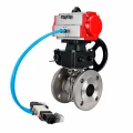 Кран шаровой DN.ru BV3232P(2pc)-FP-F-ISO-H WDVF Ду50 Ру40 полнопроходной, фланцевый, корпус - нержавеющая сталь 316, уплотнение - PTFE, с пневмоприводом PA-DA-083, пневмораспределителем 4V320-08 AC220V, БПВ AFC2000 и ручным дублером MON1-250-T26-ISO