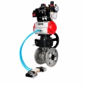 Кран шаровой DN.ru BV3232P(2pc)-FP-F-ISO-H WDVF Ду50 Ру40 полнопроходной, фланцевый, нержавеющая сталь 316, PTFE, с пневмоприводом PA-DA-083, пневмораспределителем 4V320-10 AC220V, БКВ APL-410N EX, БПВ AFC2000 и ручным дублером MON1-250-T26-ISO