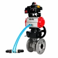 Кран шаровой DN.ru BV3232P(2pc)-FP-F-ISO-H WDVF Ду50 Ру40 полнопроходной, фланцевый, нержавеющая сталь 316, PTFE, с пневмоприводом PA-DA-083, пневмораспределителем 4V320-08 AC220V, БКВ APL-410N EX и ручным дублером MON1-250-T26-ISO