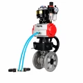 Кран шаровой DN.ru BV3232P(2pc)-FP-F-ISO-H WDVF Ду50 Ру40 полнопроходной, фланцевый, нержавеющая сталь 316, PTFE, с пневмоприводом PA-DA-083, пневмораспределителем 4V320-10 AC220V, БКВ APL-510N EX, БПВ AFC2000 и ручным дублером MON1-250-T26-ISO