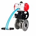 Кран шаровой DN.ru BV3232P(2pc)-FP-F-ISO-H WDVF Ду50 Ру40 полнопроходной, фланцевый, корпус - нержавеющая сталь 316, уплотнение - PTFE, с пневмоприводом PA-DA-083, пневмораспределителем 4V320-10 AC220V и ручным дублером MON1-250-T26-ISO