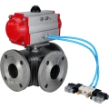 Кран шаровой DN.ru BV3232P(4pc)-FP-3WL-F Ду50 Ру16 полнопроходной трехходовой, фланцевый, корпус - нержавеющая сталь SS316, с пневмоприводом DN.ru PA-SA-105 с возвратными пружинами и пневмораспределителем 4V320-10 220В