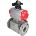 Кран шаровой DN.ru BV3232P(4pc)-FP-3WL-F Ду65 Ру16 полнопроходной трехходовой, фланцевый, корпус - нержавеющая сталь SS316, с пневмоприводом DN.ru PA-DA-083 двойного действия и БКВ APL-210N