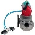 Кран шаровой DN.ru BV3232P(4pc)-FP-3WL-F-ISO-H Ду50 Ру16 полнопроходной трехходовой L-тип, фланцевый, корпус - нержавеющая сталь SS316, уплотнение - PTFE, с пневмоприводом PA-DA-083, пневмораспределителем 4V320-10 220В и магнитным переключателем ALS200D